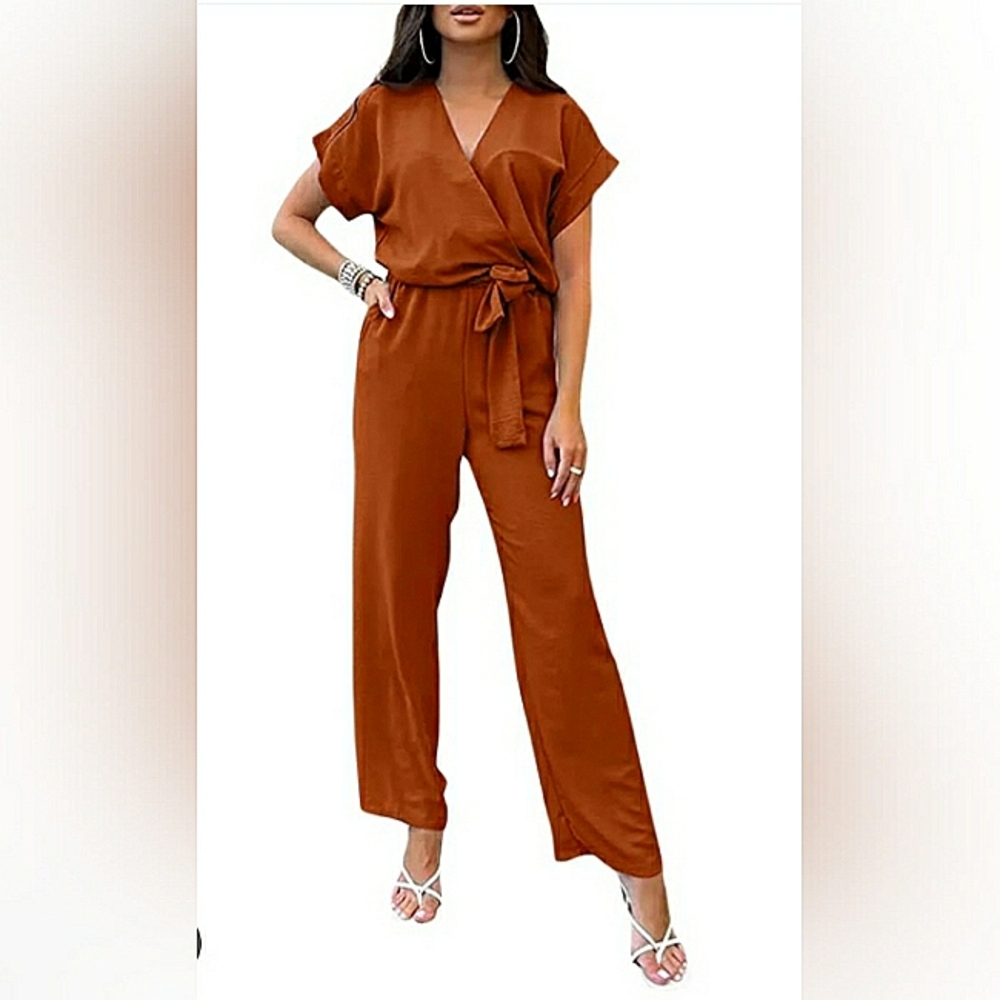 🚫SOLD🚫Ava & Viv Cognac Brown Jumpsuit with Semi Wide-Leg Design EUC SIZE 3XL - Picture 8 of 8
